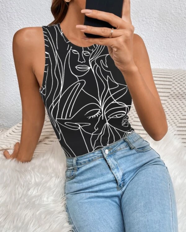 Trinidad and Tobago Clothing Store, Bodysuits, Tops, Boutique, Simple Clothes, Closet Staples, ribbed knit, round neck graphic tank Bodysuit